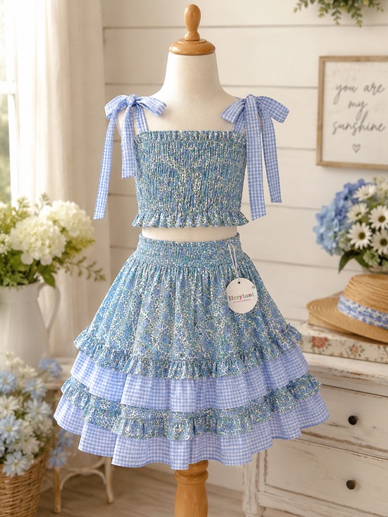 Sal & Pimenta Other - Sal & Pimenta Maryland Blue Ditsy Floral Smocked Top Skirt Set NWT Girls 8T